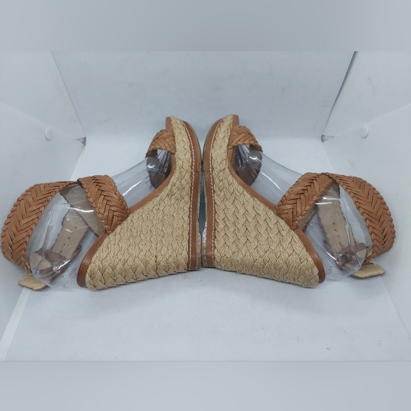 Stuart Weitzman Elixir Braided Leather Wedge Sandals Tan Brown Womens Size 8.5M - Picture 7 of 14